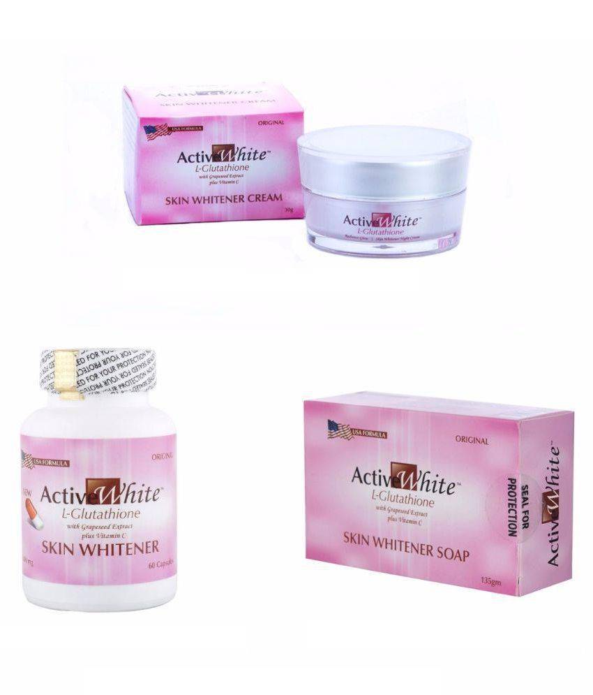 Active White L Glutathione Skin Whitening Night Cream Capsules and Soap Combo reviews