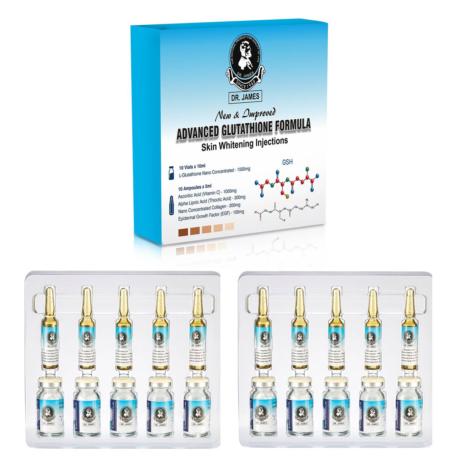 Dr James Glutathione Injection 1500mg for Skin Whitening 10 Sessions