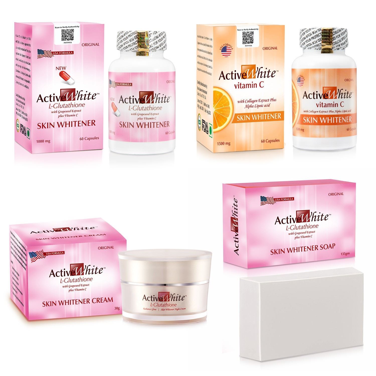 Active White L Glutathione Skin Whitening Night Cream Capsules Vitamin C and Soap | Healthcare Beauty