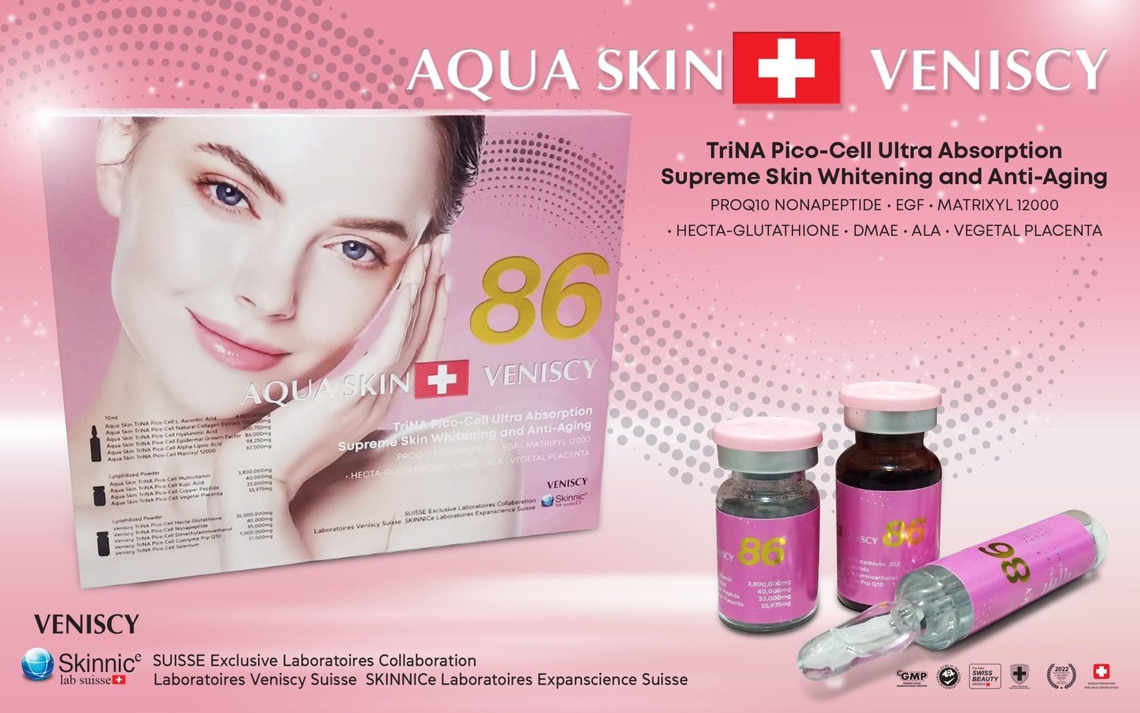 Aqua Skin Veniscy 86 TriNA Pico-Cell Ultra Absorption Glutathione Skin Whitening Injection - Healthcarebeauty