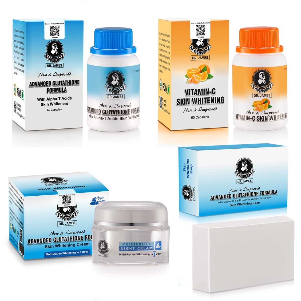 Dr James Advanced Glutathione Vitamin C Night Cream and Soap Skin Whitening Capsules | Healthcare Beauty