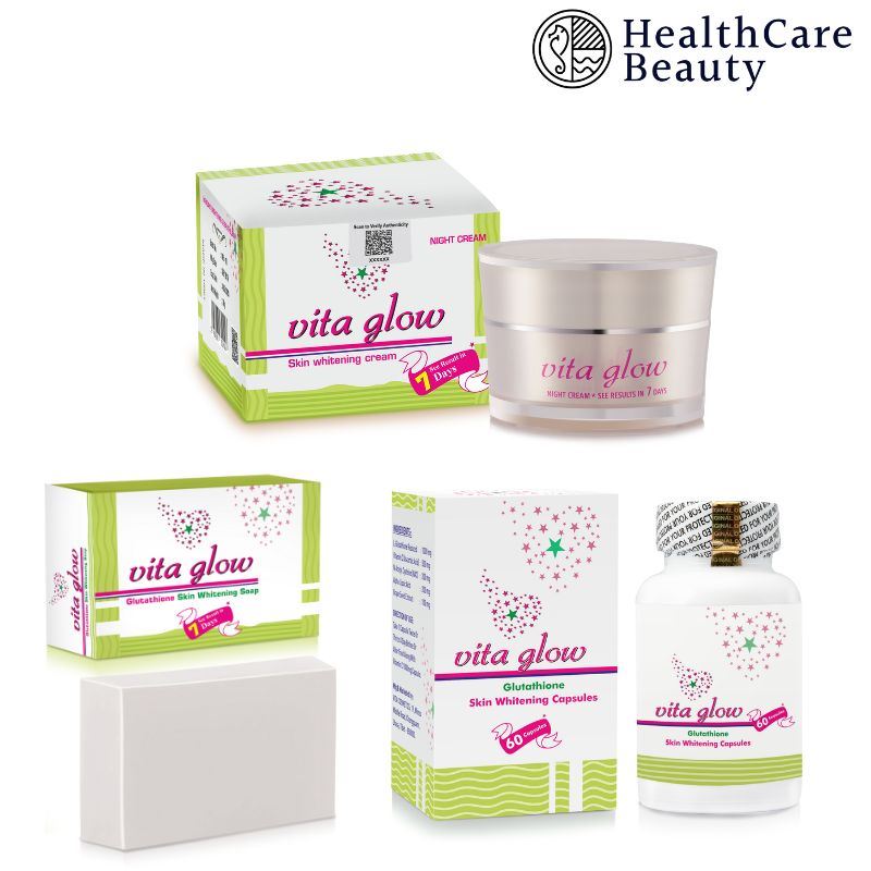 Vita Glow Glutathione Skin Whitening Night Cream Capsules and Soap | Healthcare Beauty