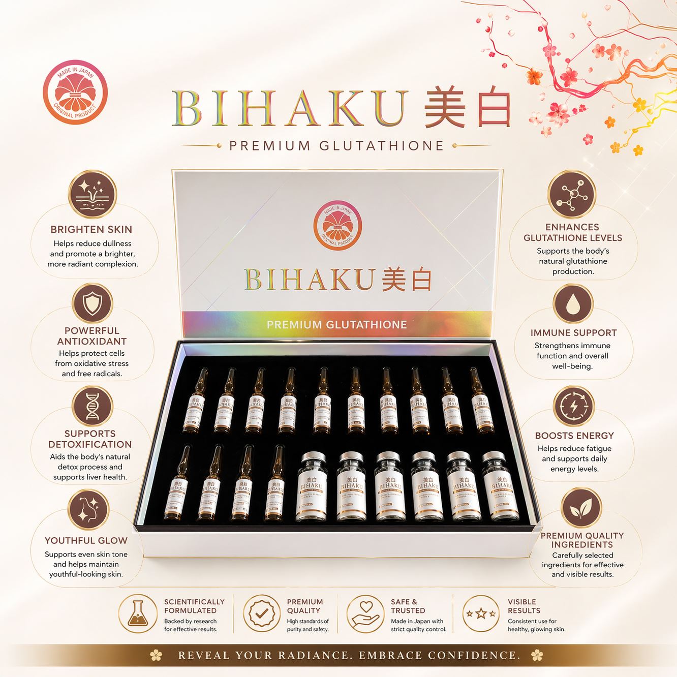Bihaku Japan Premium Glutathione 10000mg Skin Whitening Injection 