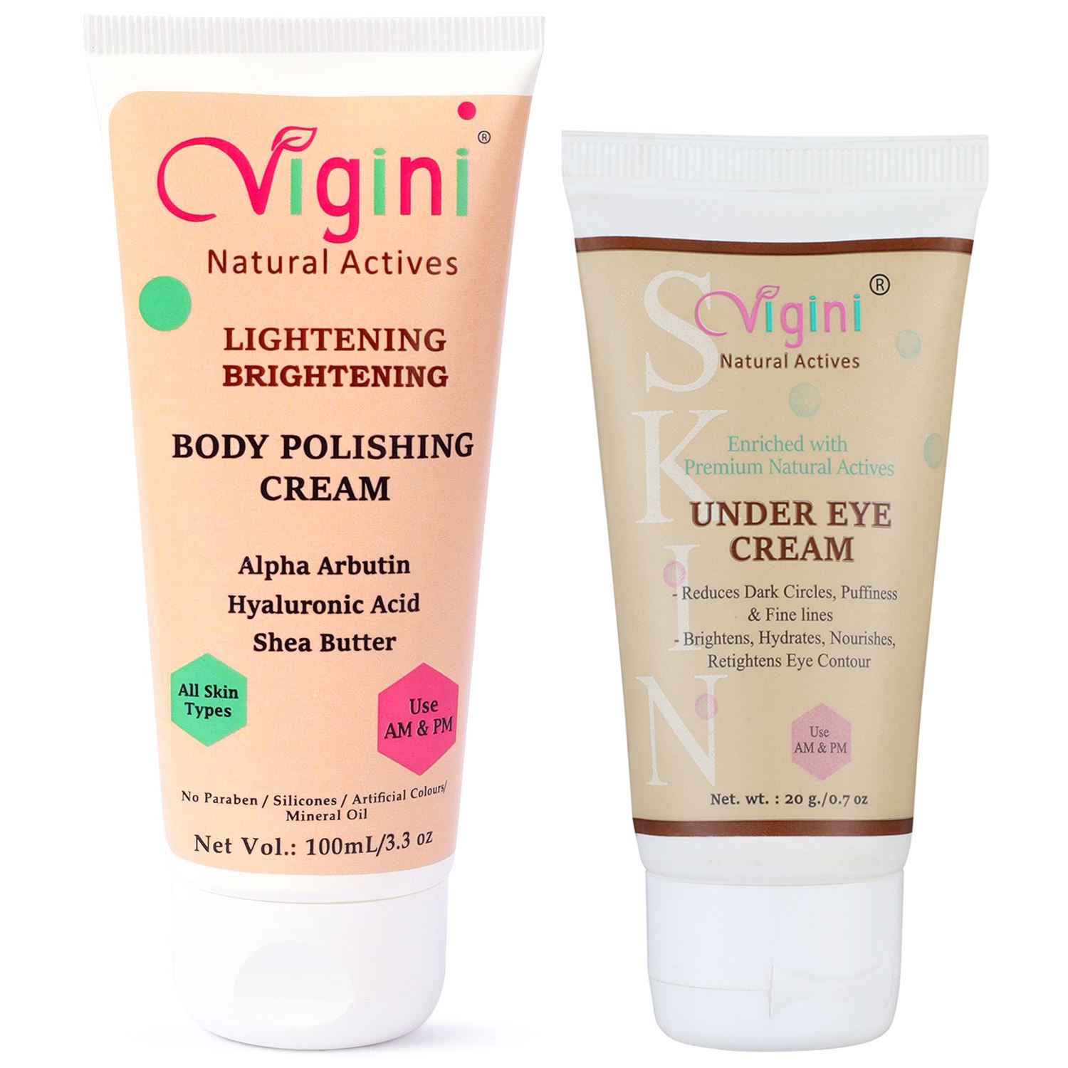 Vigini Body Lightening Whitening Moisturizing Polishing Smoother + Under Eye Cream